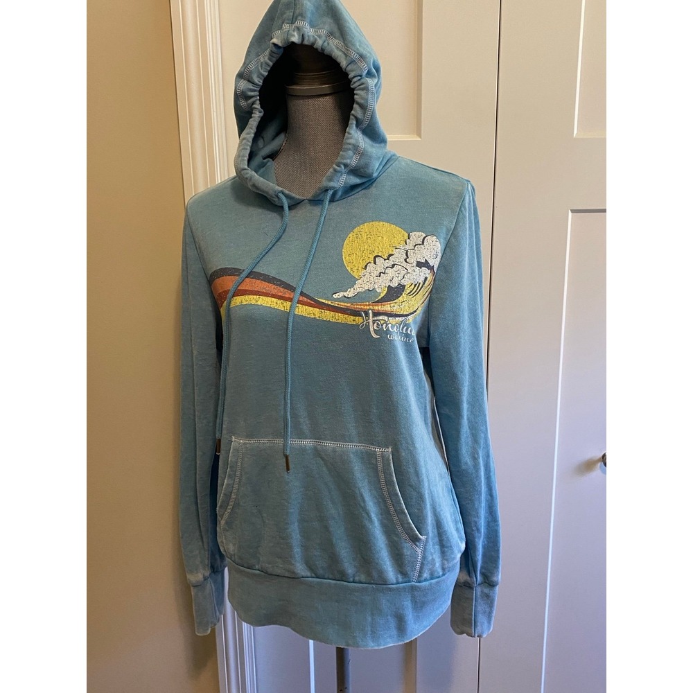 Honolua Surf Wahine Wave Sun Hoodie Soft Blue Medium s64